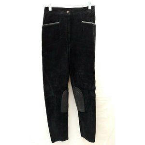 Vintage Leather Black Pants With Suede Patches